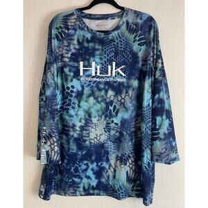 HUK Men's XX-Large Long Sleeve Performance Fishing Shirt Camo Blue
